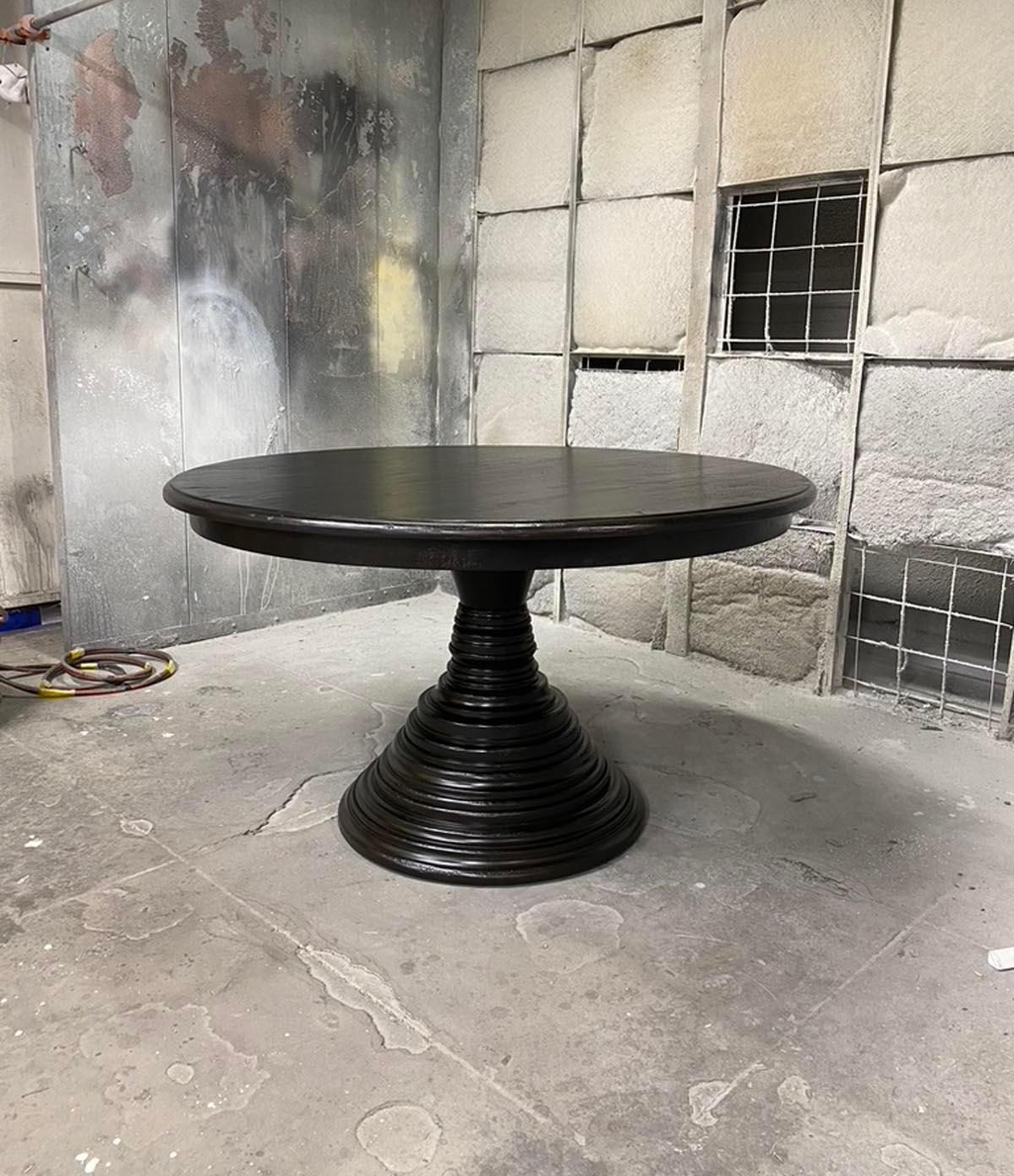 Contemporary Dos Gallos Custom Beehive Pedestal Table in Walnut For Sale