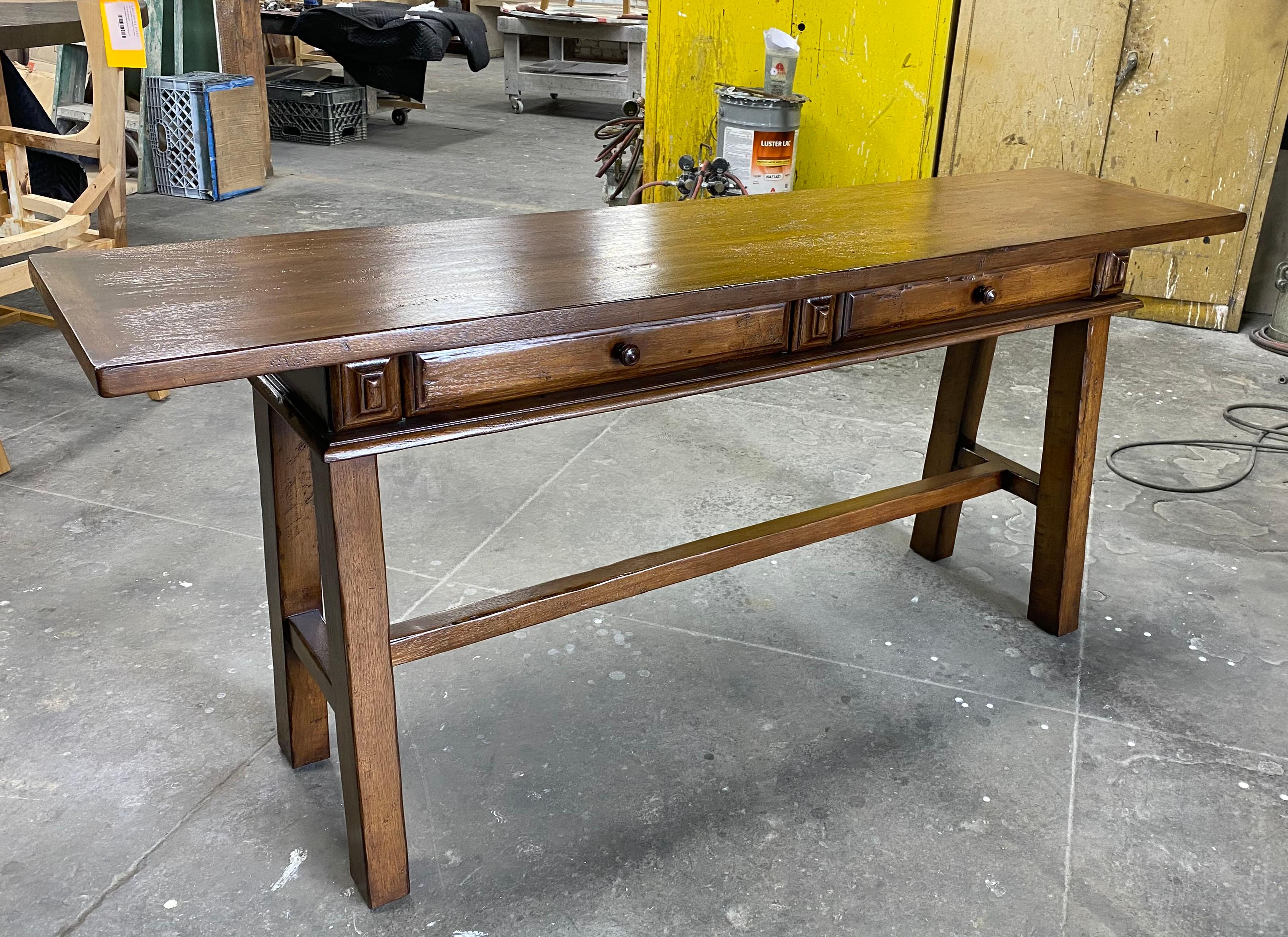 Arts and Crafts Dos Gallos Custom Console With Drawers For Sale