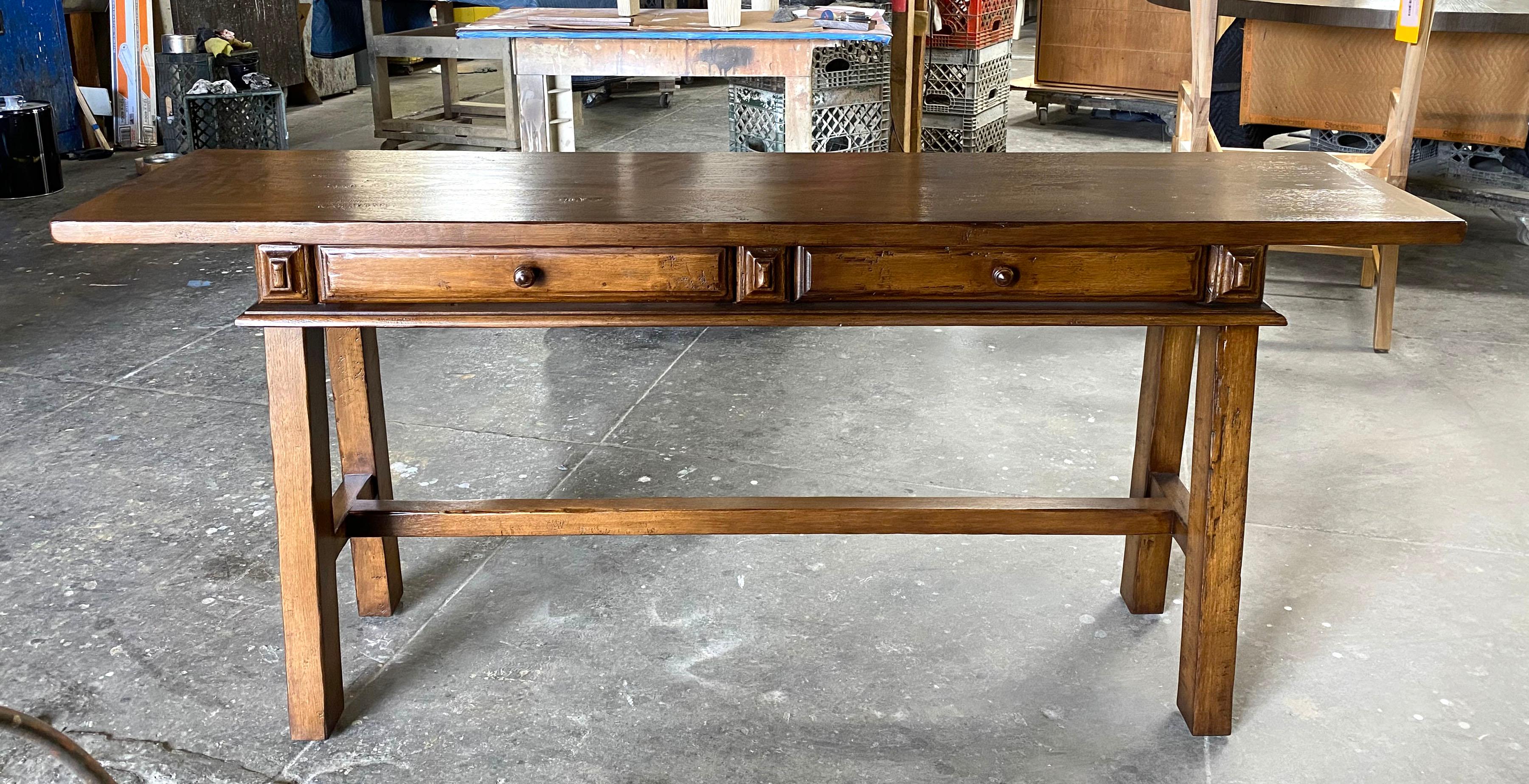 Contemporary Dos Gallos Custom Console With Drawers For Sale