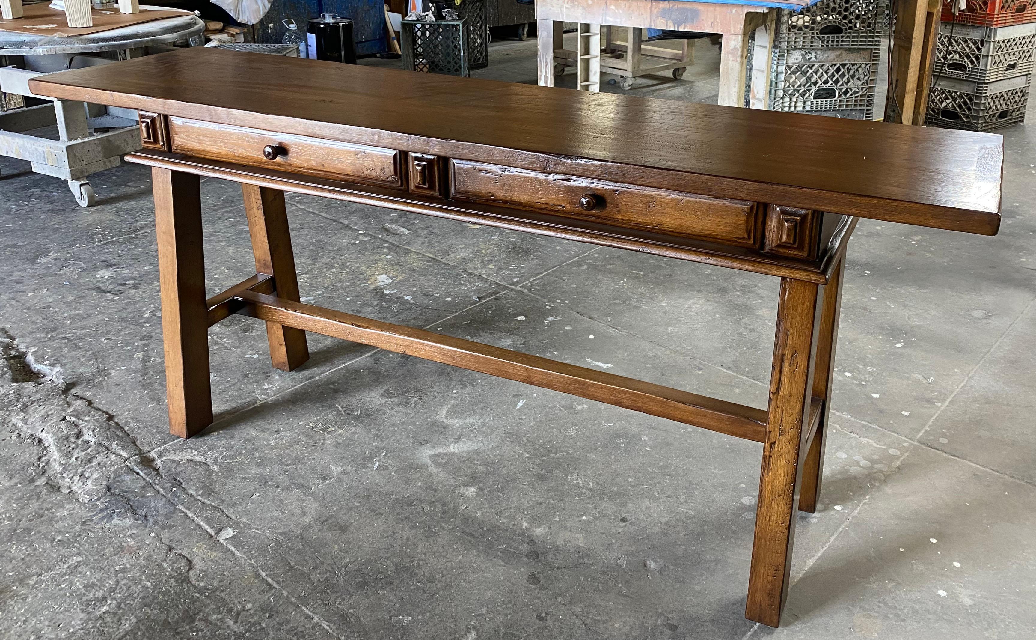 Mahogany Dos Gallos Custom Console With Drawers For Sale