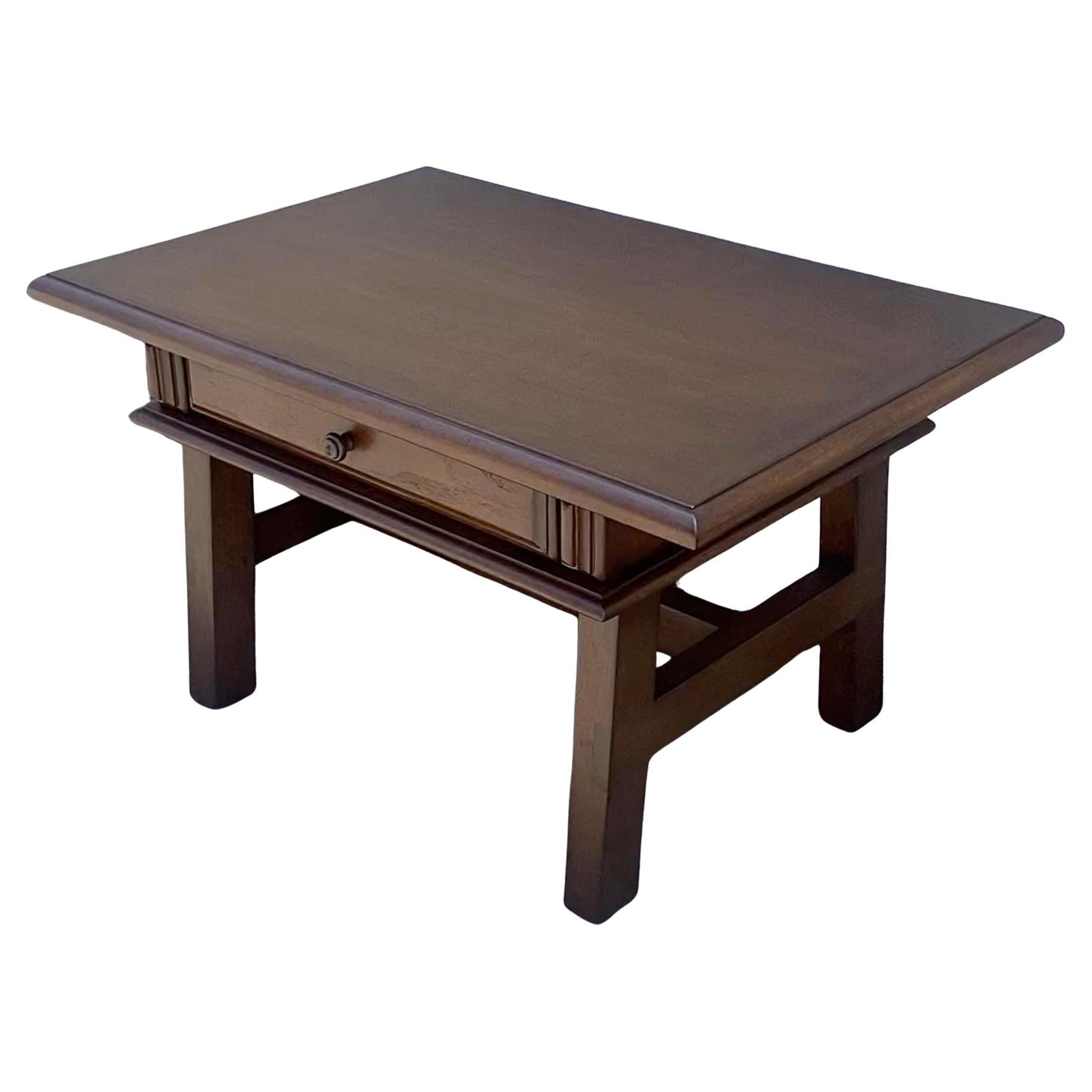 Dos Gallos custom Japanese Style Coffee Table with drawer. Made to order as per clients' specifications. Shown here in 36x24x20”H in walnut with a medium walnut finish and light distress.
Can be made in any size and finish.
ALL CUSTOM PIECES ARE