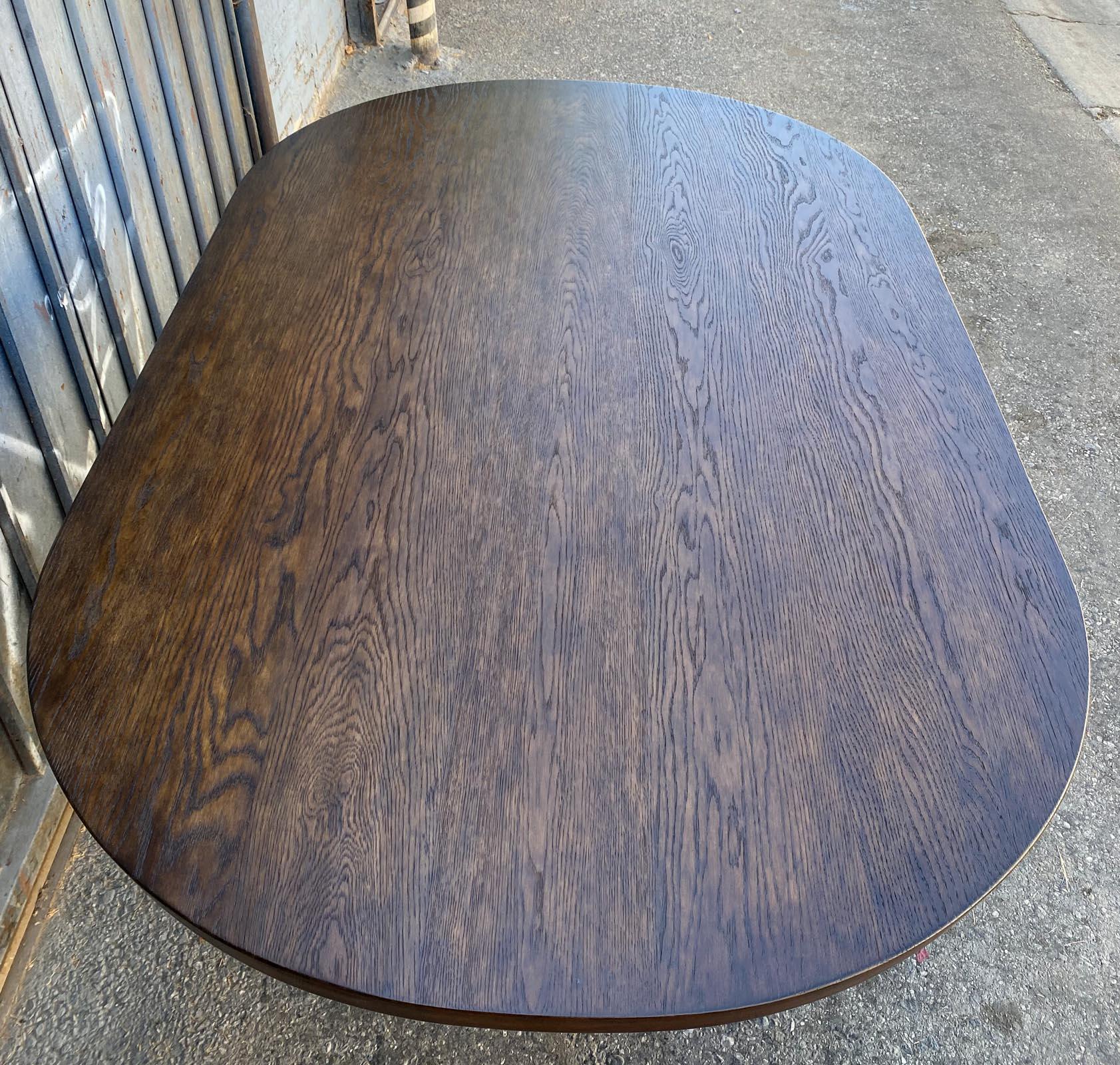 Dos Gallos Custom Oak Oval Top Table With Tapered Base For Sale 4