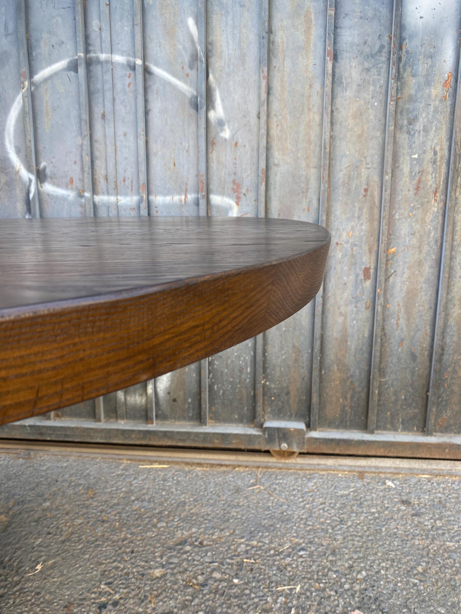 Dos Gallos Custom Oak Oval Top Table With Tapered Base For Sale 6