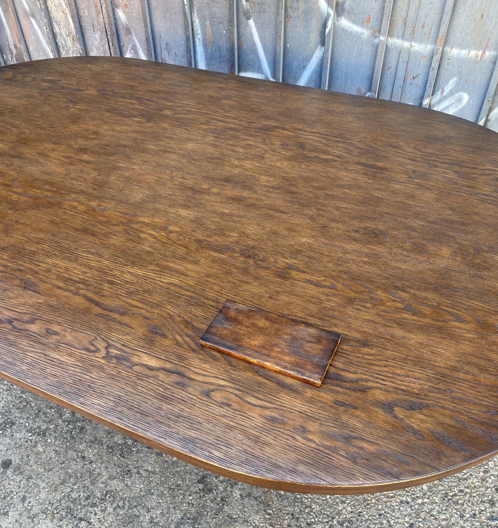Dos Gallos Custom Oak Oval Top Table With Tapered Base For Sale 8