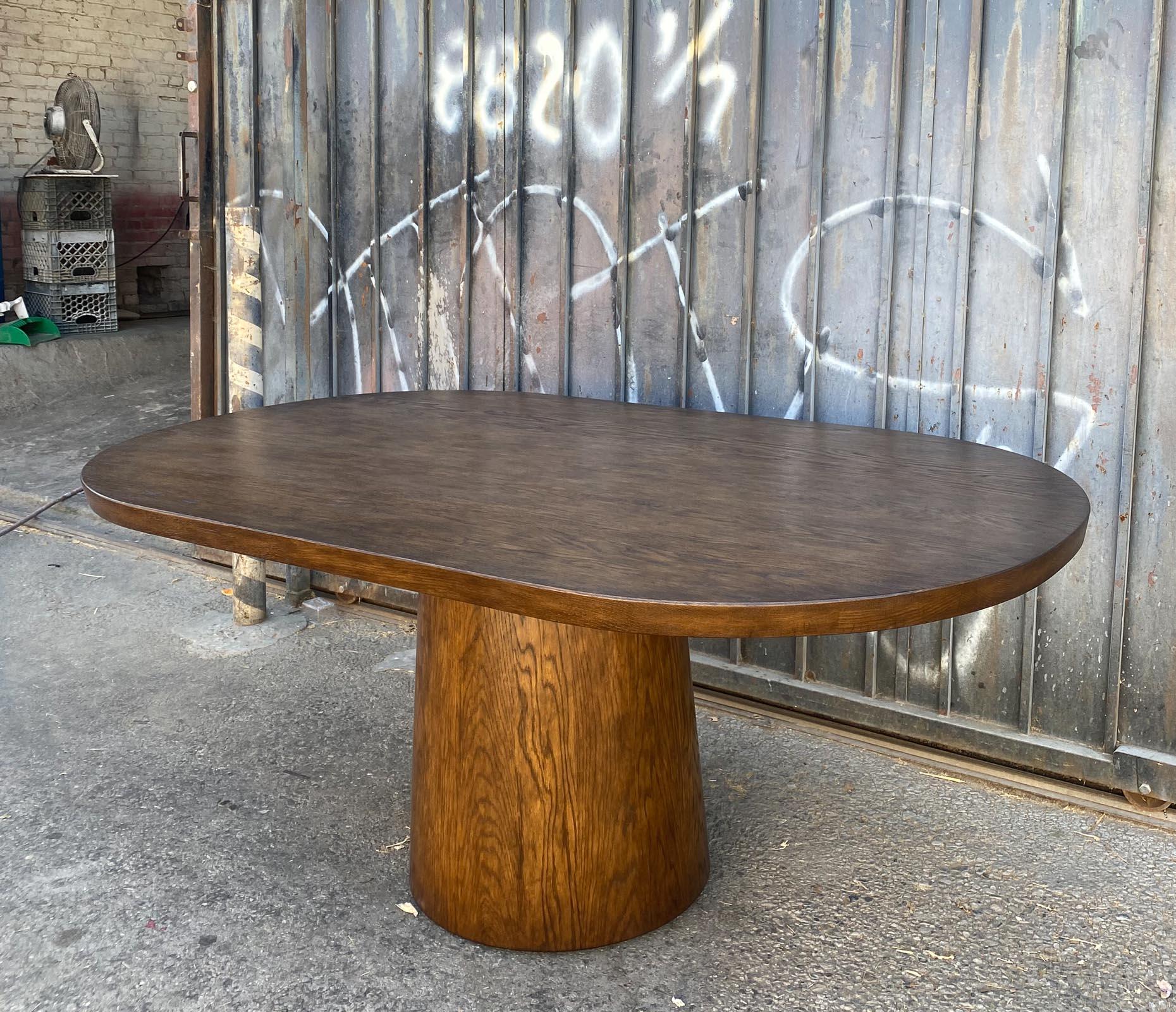 Modern Dos Gallos Custom Oak Oval Top Table With Tapered Base For Sale