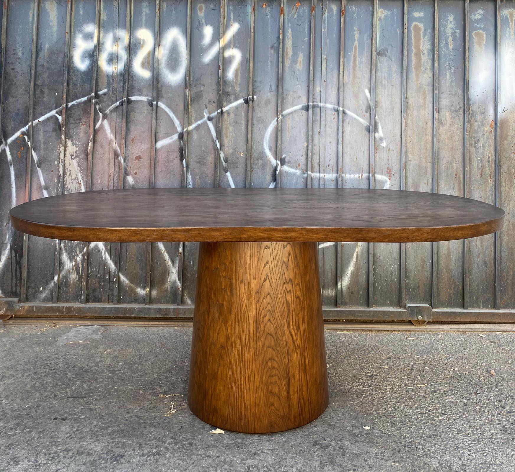 American Dos Gallos Custom Oak Oval Top Table With Tapered Base For Sale