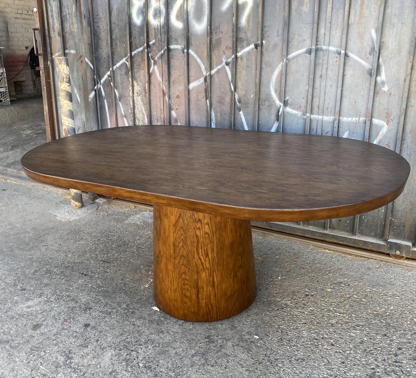 Dos Gallos Custom Oak Oval Top Table With Tapered Base In New Condition For Sale In Los Angeles, CA