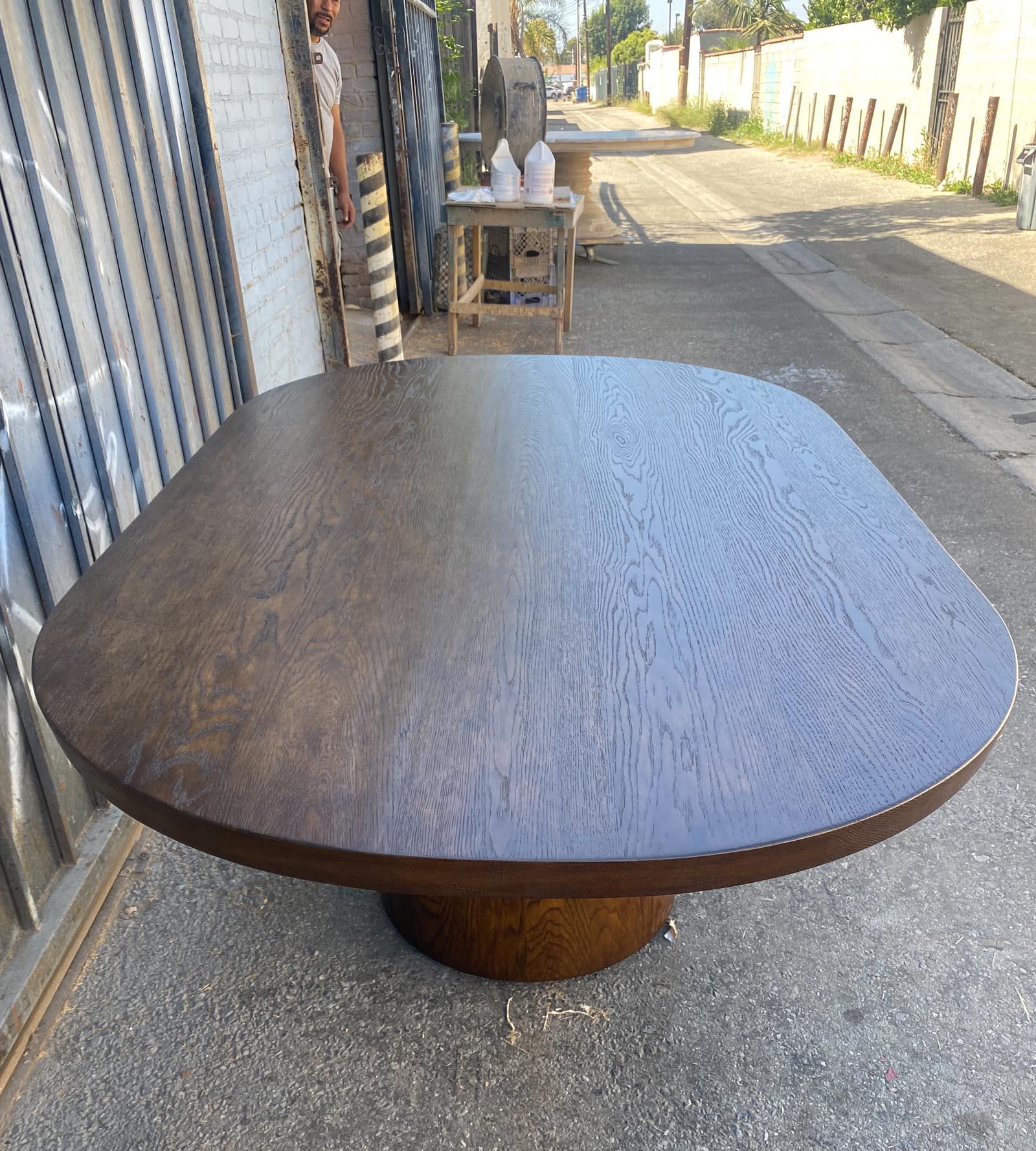 Dos Gallos Custom Oak Oval Top Table With Tapered Base For Sale 2