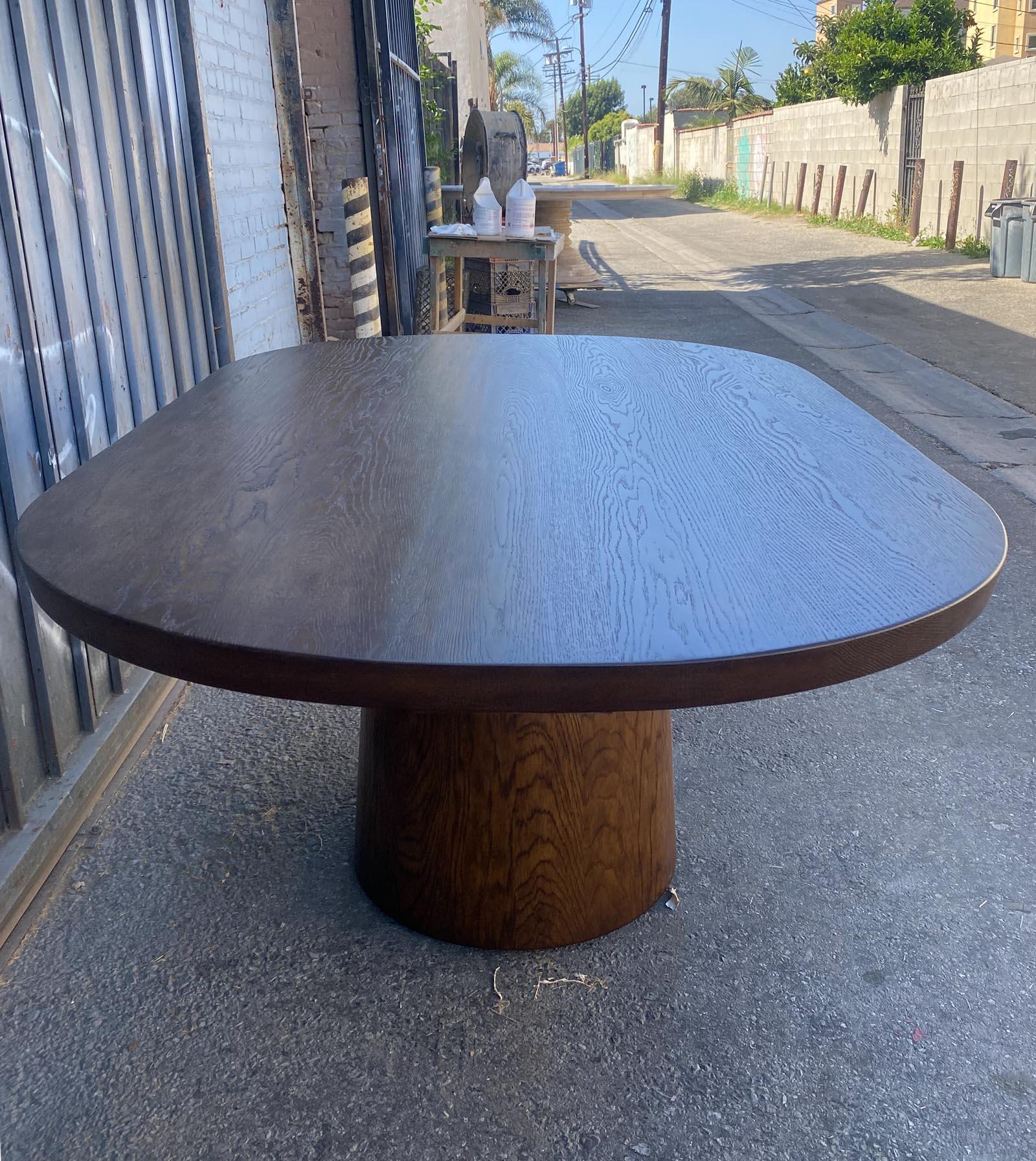 Dos Gallos Custom Oak Oval Top Table With Tapered Base For Sale 3