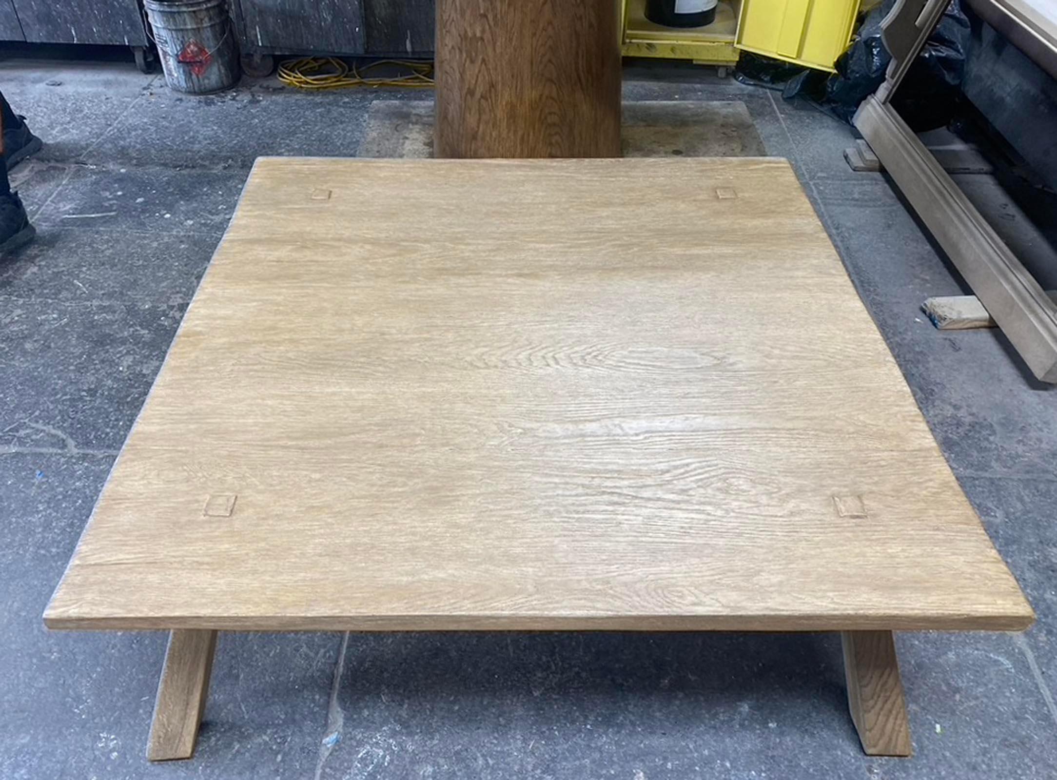 Dos Gallos Custom Rustic Oak Coffee Table with Mortise and Tenon Construction For Sale 9
