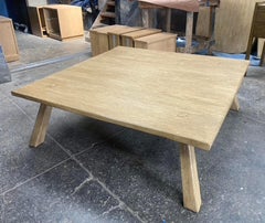 Dos Gallos Custom Rustic Oak Coffee Table with Mortise and Tenon Construction