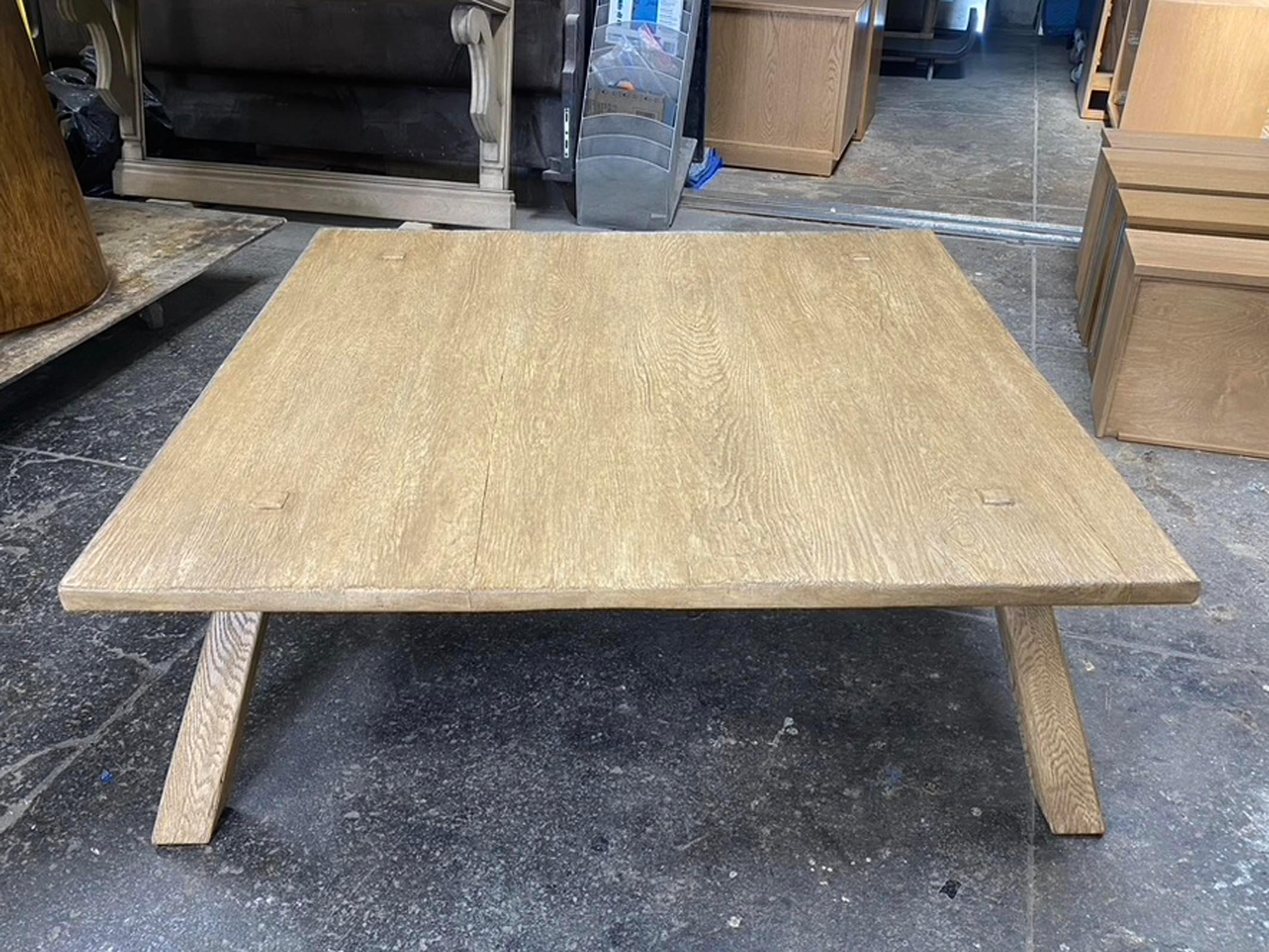 American Dos Gallos Custom Rustic Oak Coffee Table with Mortise and Tenon Construction For Sale