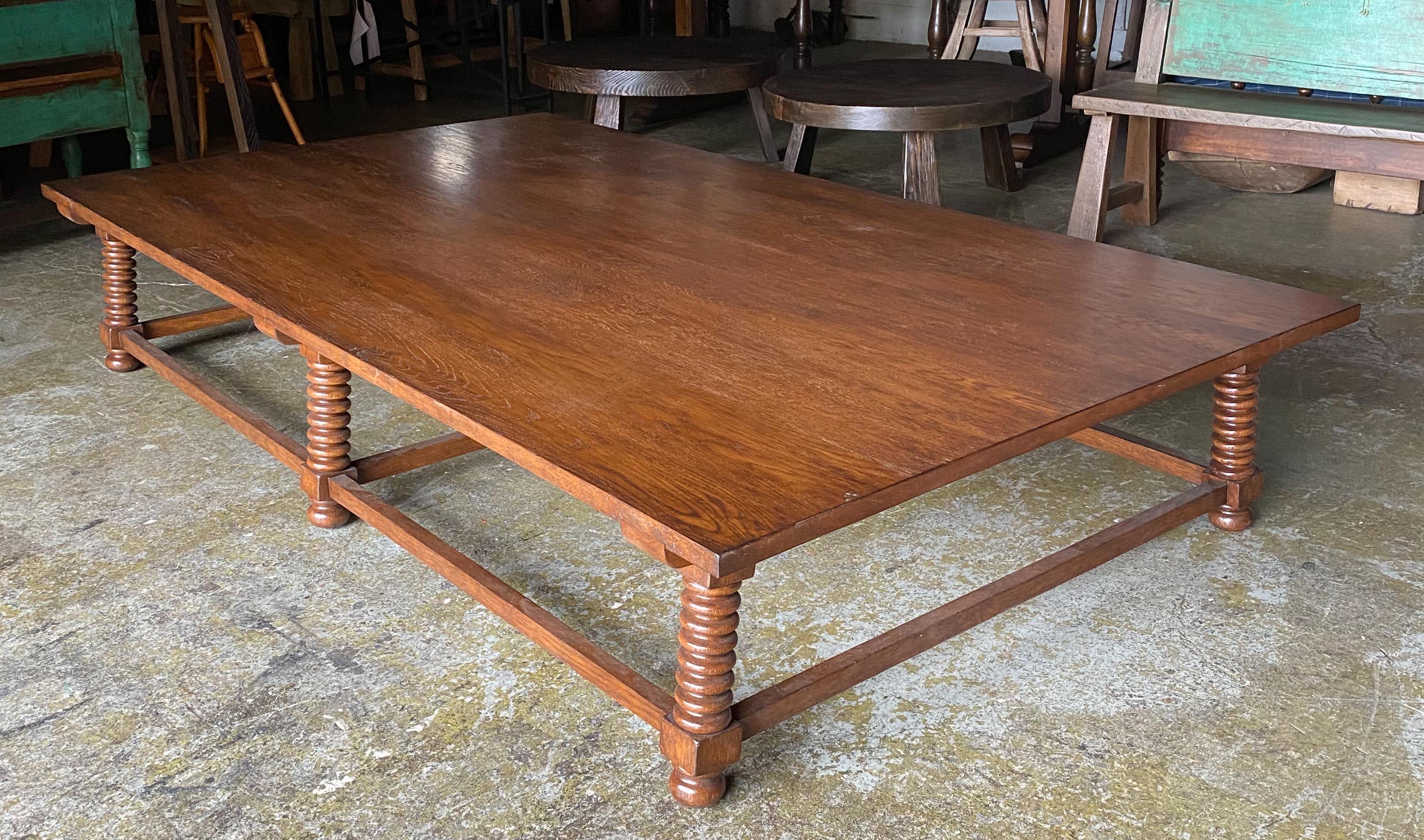 Spanish Colonial Dos Gallos Custom Turned Leg Coffee Table by Dos Gallos Studio For Sale