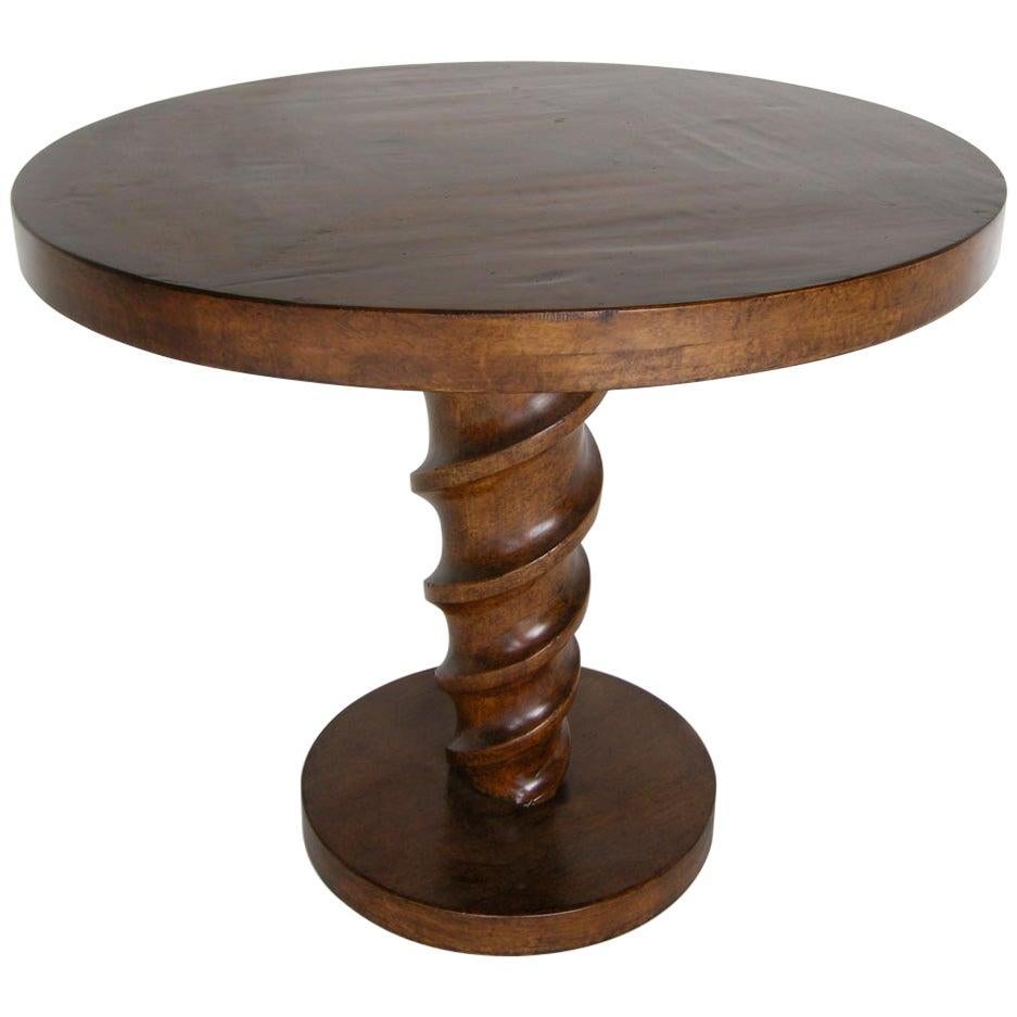 Dos Gallos Custom Walnut Cork Screw Pedestal Side Table For Sale