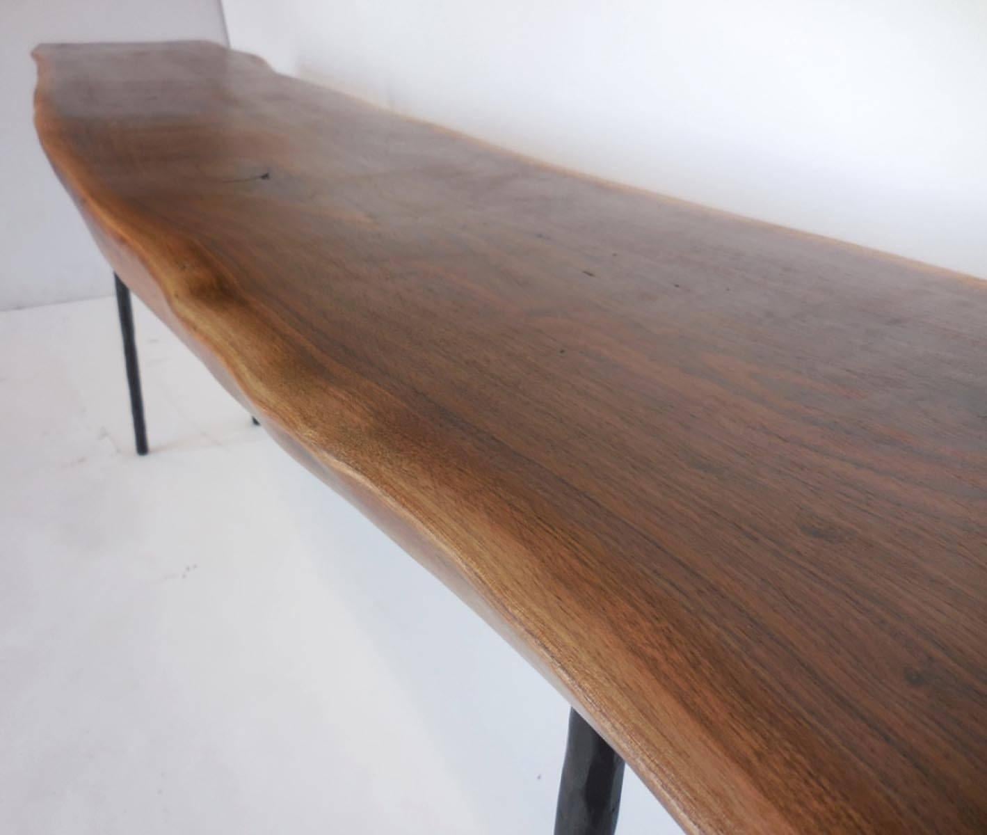 Contemporary Dos Gallos Studio Black Walnut Console with Iron Legs