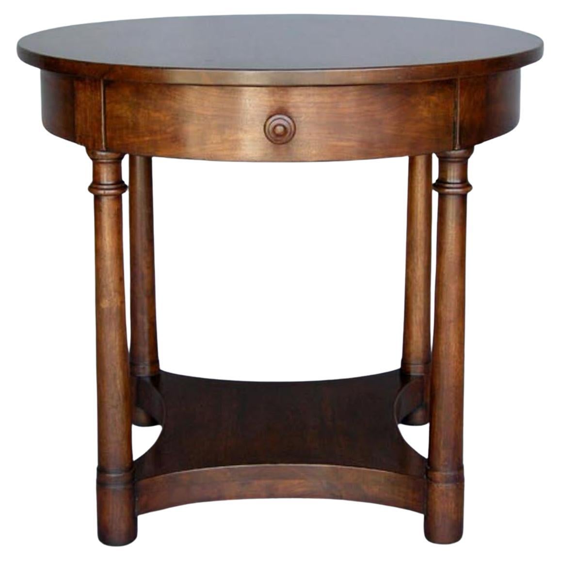 Dos Gallos Studio Custom Round Edna Table with Drawer and Shelf For Sale