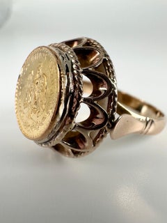 Dos Pesos 1945 Coin Ring 14 Karat Yellow Gold Mexico Coin Ring