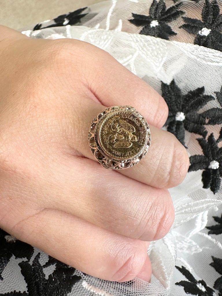 Bague pièce Dos Pesos Mexique or massif 18K Estados Unidos Mexicanos 1945