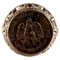 Dos Pesos 1945 Coin Ring 14 Karat Yellow Gold Mexico Coin Ring