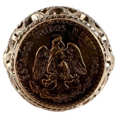 DOS PESOS 1945 anillo moneda 14kt oro amarillo México anillo moneda