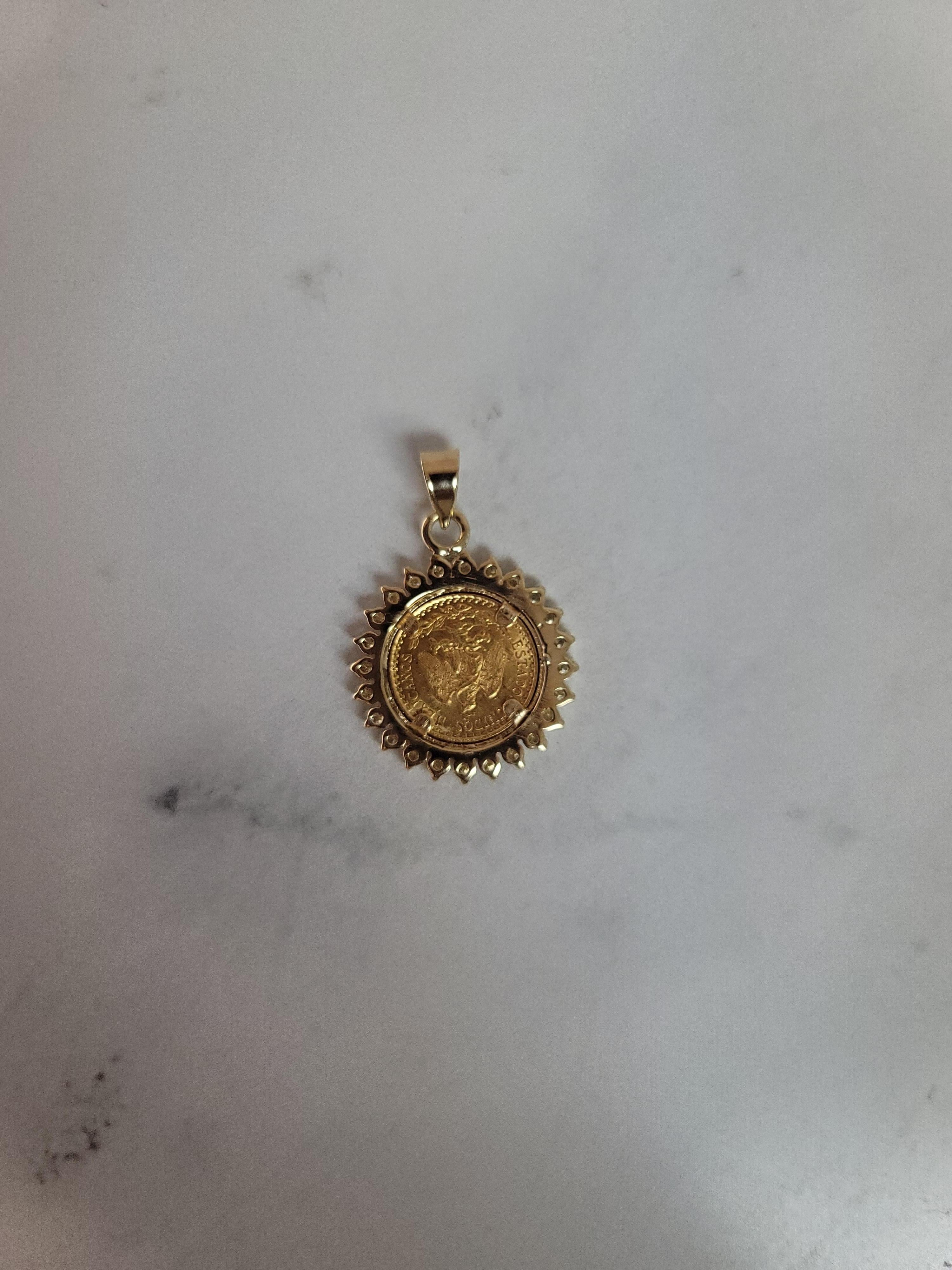 Dos Pesos Diamond Necklace 14k Yellow Gold For Sale 1