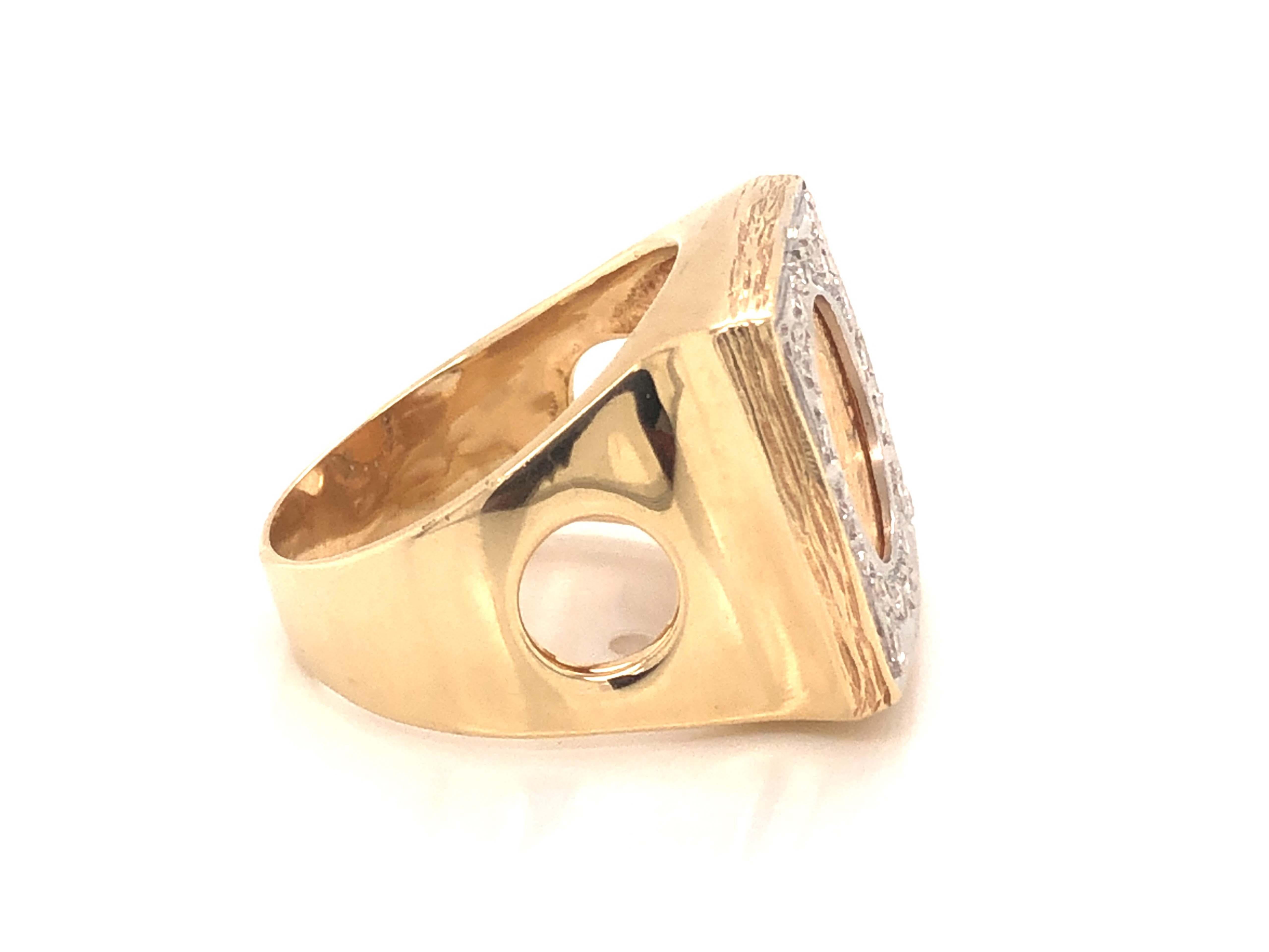 Bague en diamant avec pièce de monnaie Dos Pesos en or jaune 14k Unisexe en vente