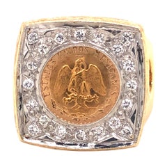 Dos Pesos Gold Coin Diamond Ring in 14k Yellow Gold