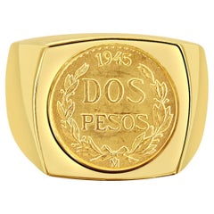 Dos Pesos Gold Coin Polished Bezel Ring 14k Yellow Gold