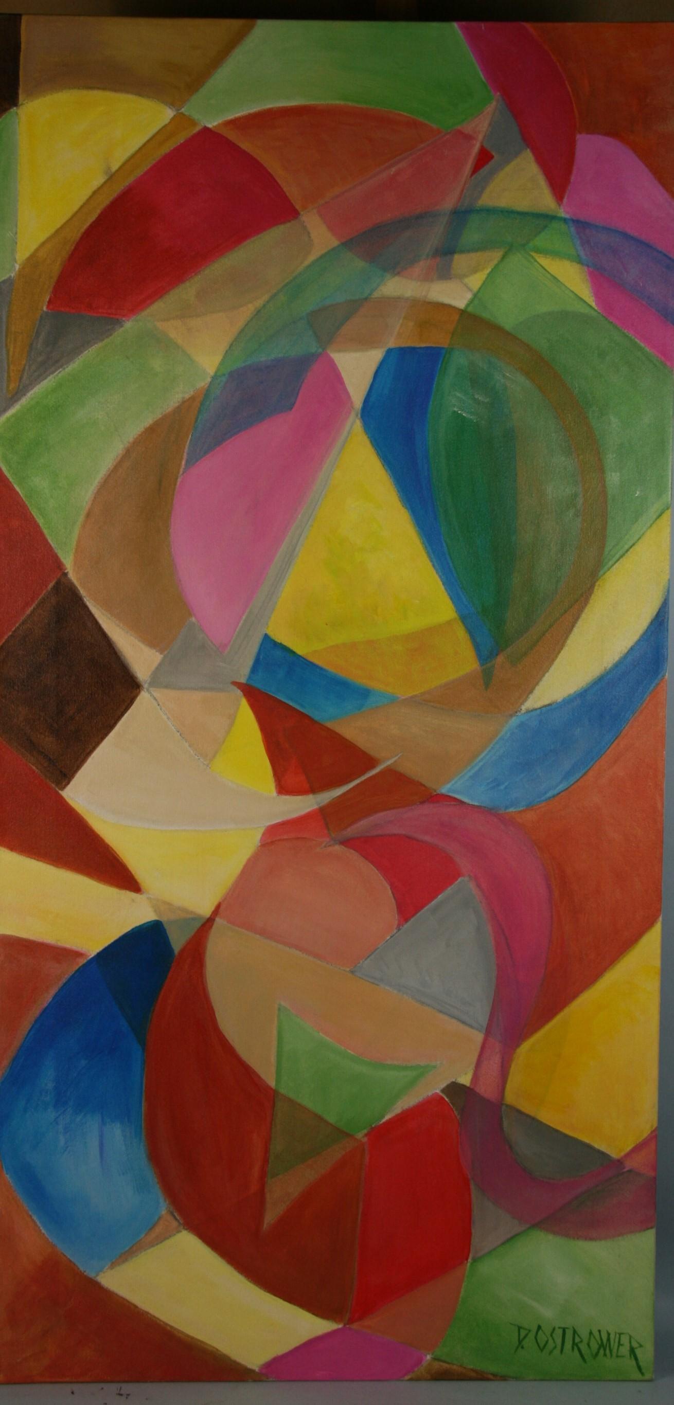 Vintage Oversized Cubic  Colorful  Geometric Painting  