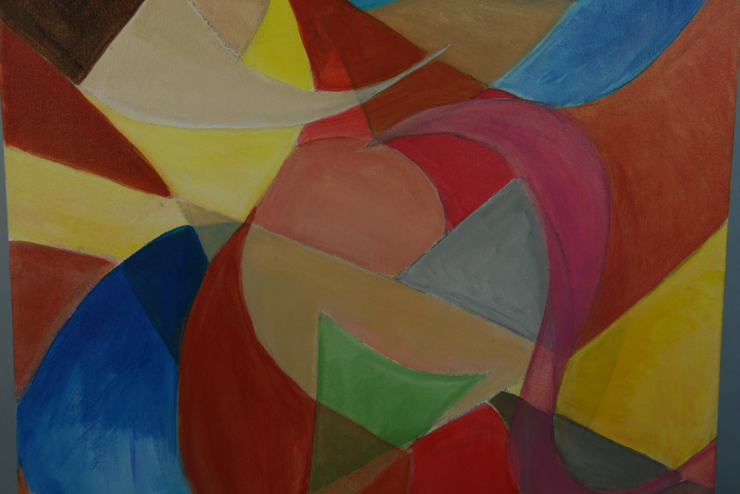 Vintage Oversized Cubic  Colorful  Geometric Painting  