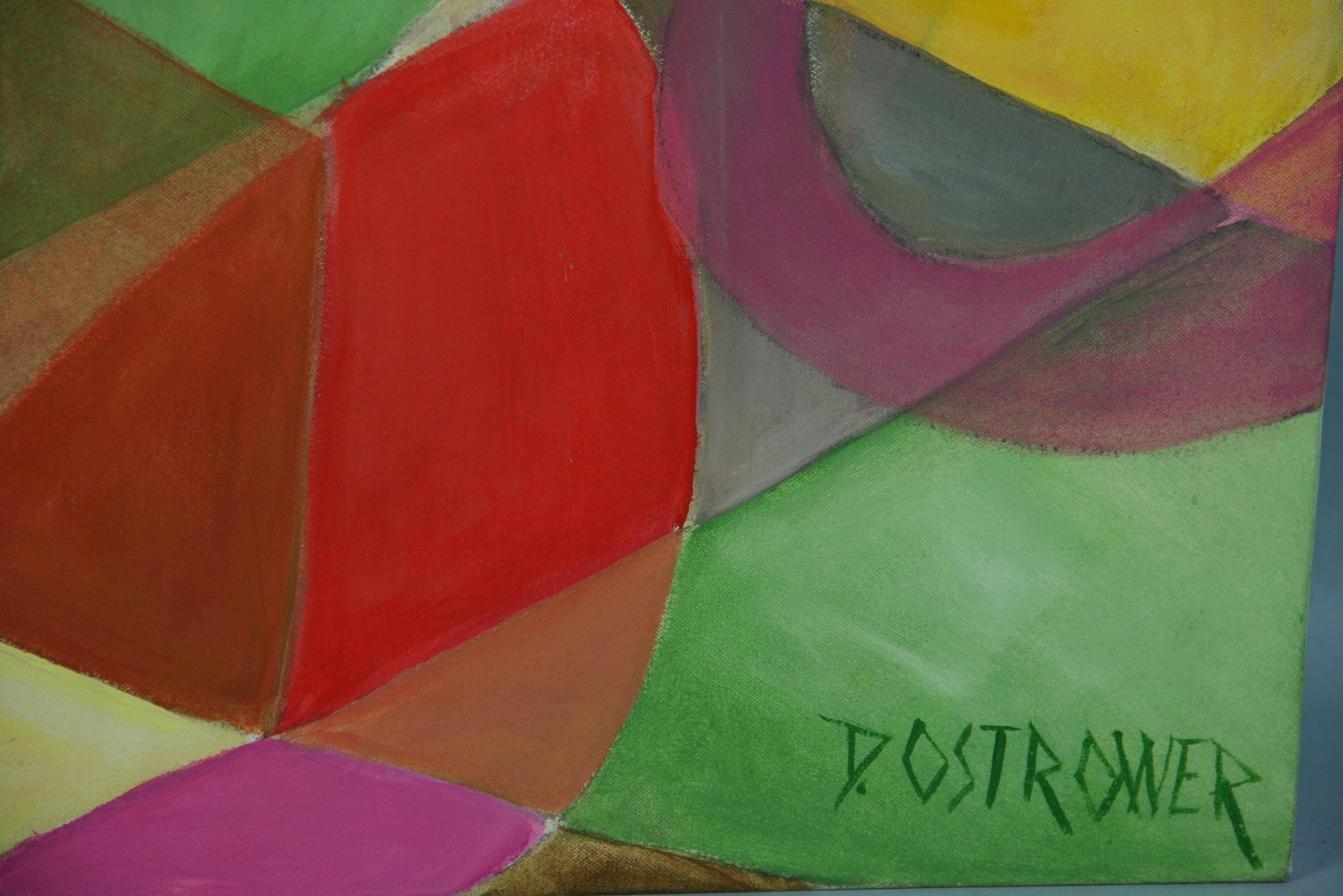 Vintage Oversized Cubic  Colorful  Geometric Painting  