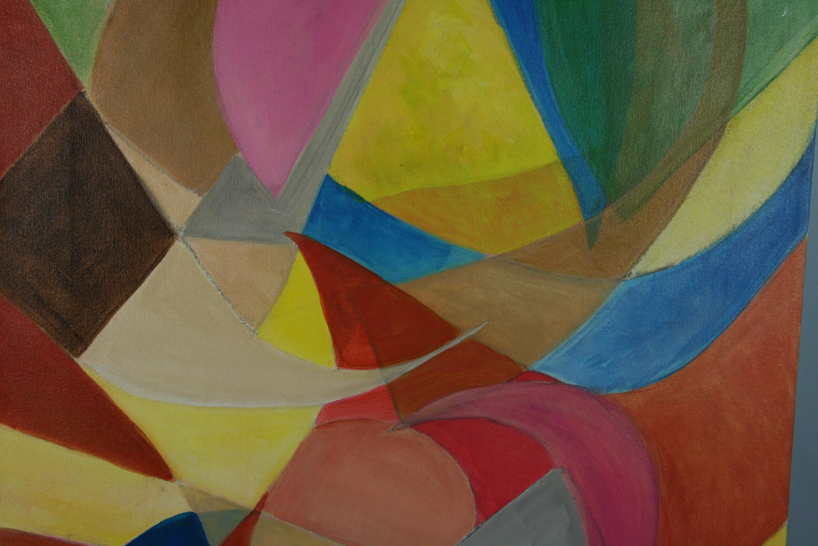 Vintage Oversized Cubic  Colorful  Geometric Painting  