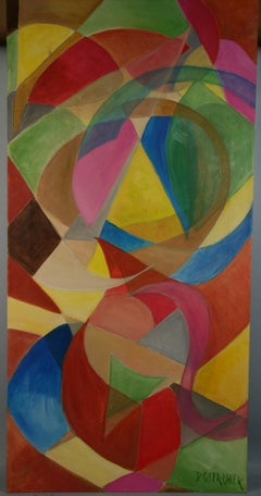 Vintage Oversized Cubic  Colorful  Geometric Painting  "Embracing Couple"