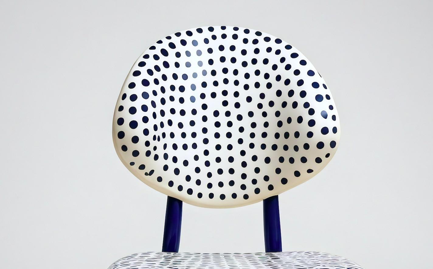 Indian Dot Chair - Handmade Teak Wood Chair with Blue Polka Dot Design For Sale