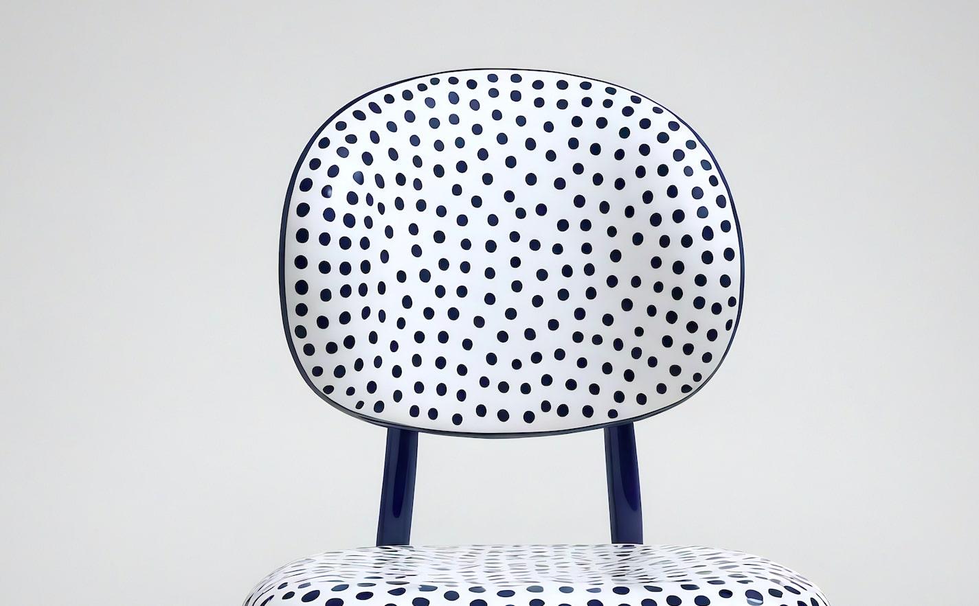 Indian Dot Chair - Handmade Teak Wood Chair with Blue Polka Dot Design For Sale