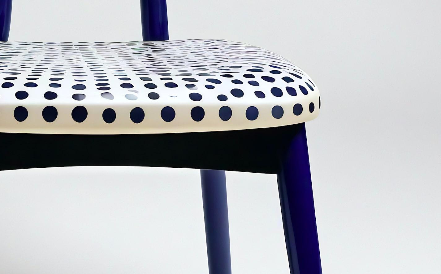 Dot Chair - Handmade Teak Wood Chair with Blue Polka Dot Design In New Condition For Sale In New York, NY