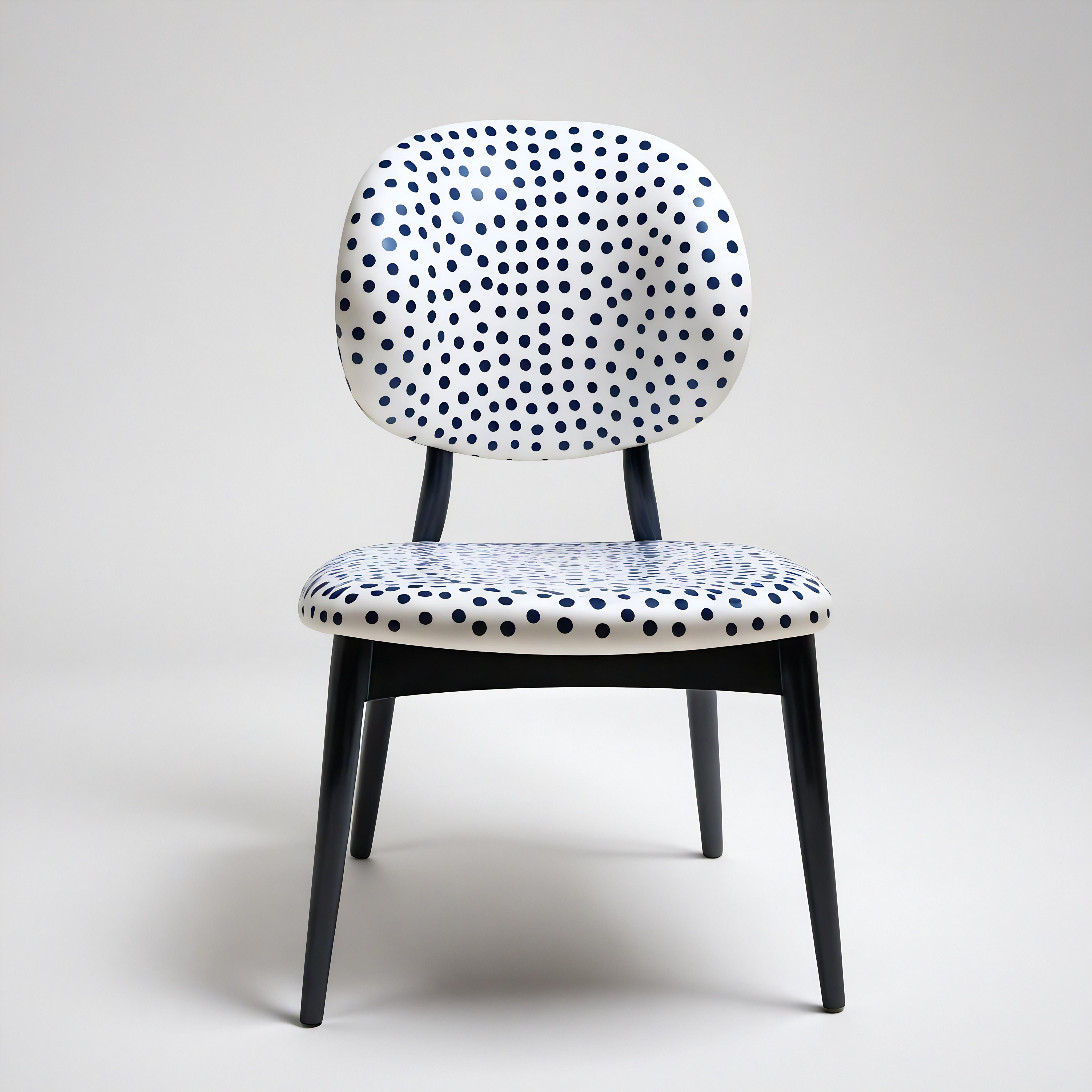 Upholstery Dot Chair - Handmade Teak Wood Chair with Blue Polka Dot Design For Sale