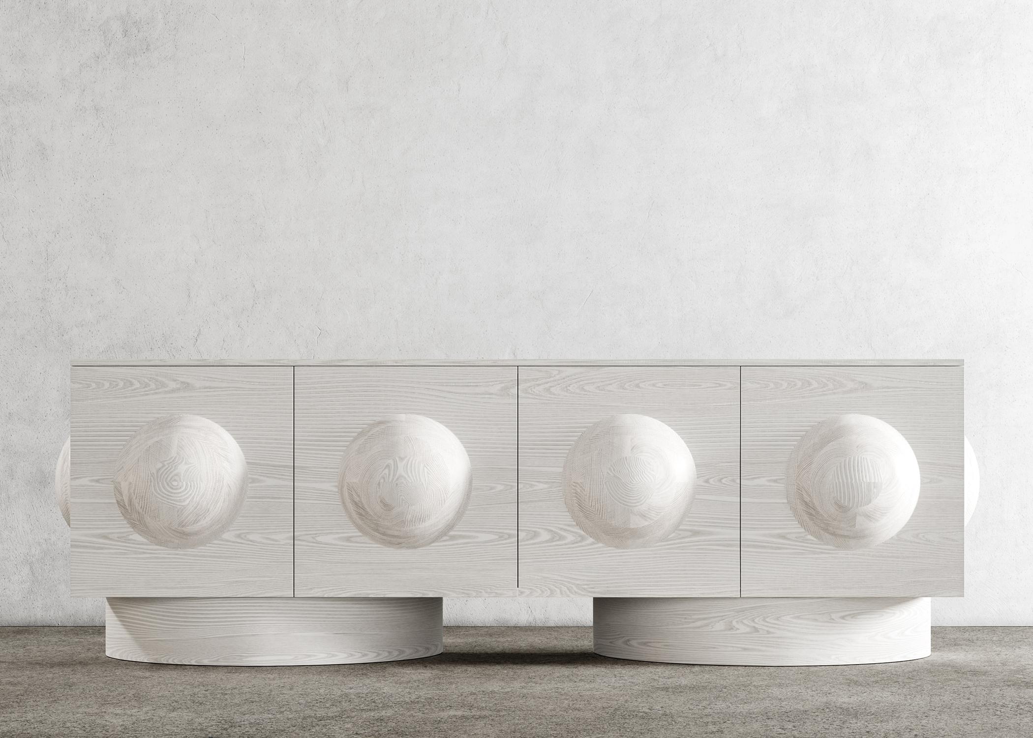 DOT CREDENZA - Modern Bleached White Oak Body and Base In New Condition For Sale In Laguna Niguel, CA