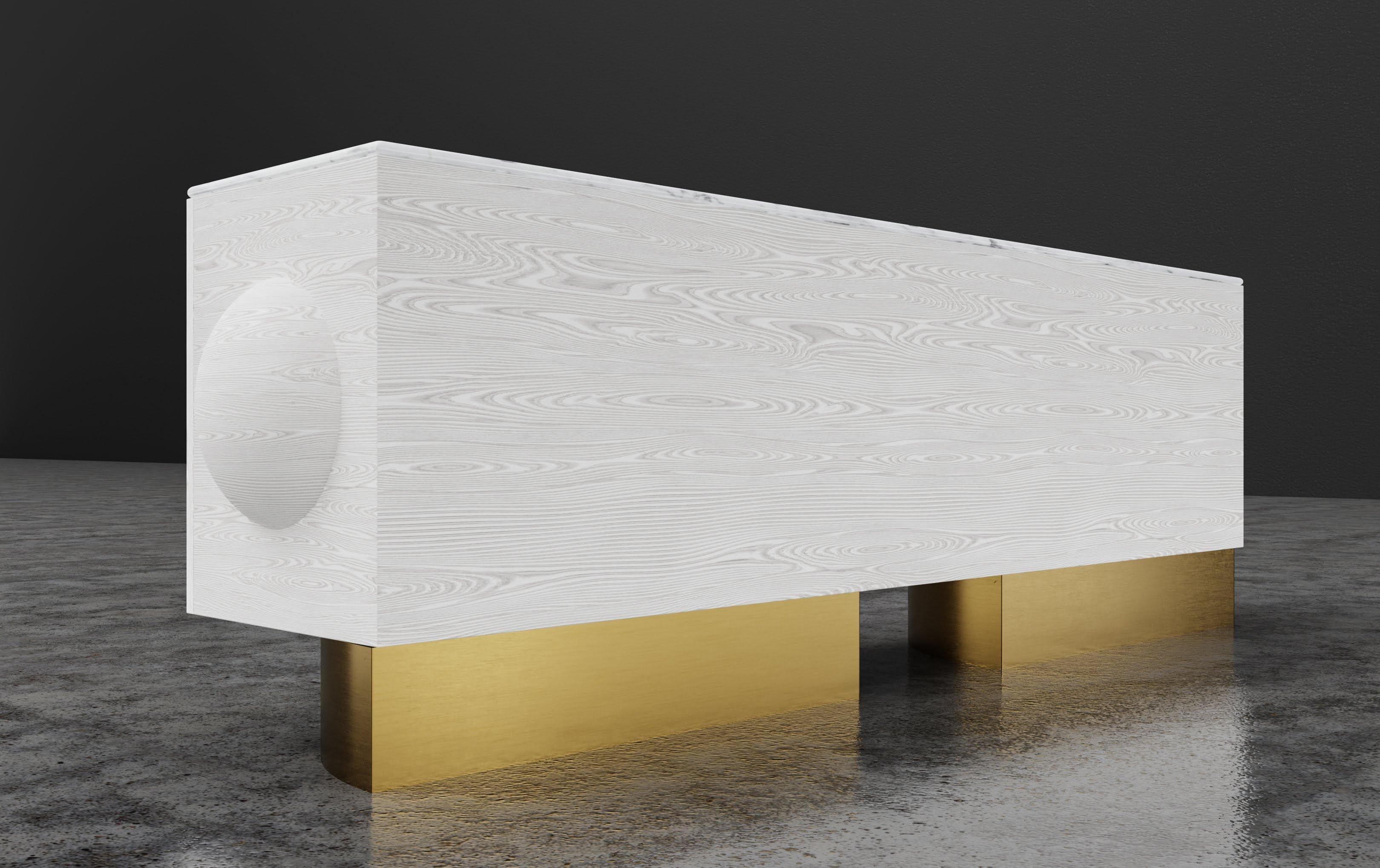 Bleached DOT CREDENZA - Modern Wood Detail with Metal Plinth