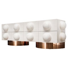 DOT DRESSER - 8-Drawer Modern Wood Dresser with Sphere Detail and Metal Plinth