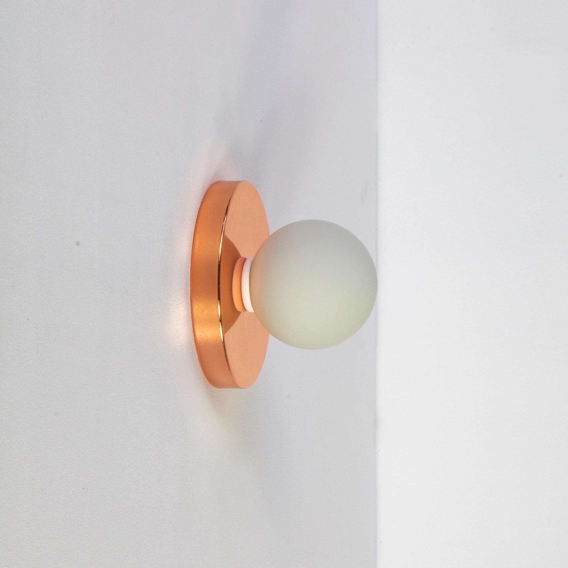 This listing is for 1x Globe Sconce in copper designed and manufactured by Research.Lighting.

Materials: Brass, Steel & Glass
Finish: Copper
Electronics: 1x G9 Socket, 1x 4.5 Watt LED Bulb (included), 450 Lumens
ADA Compliant. UL Listed. Made in