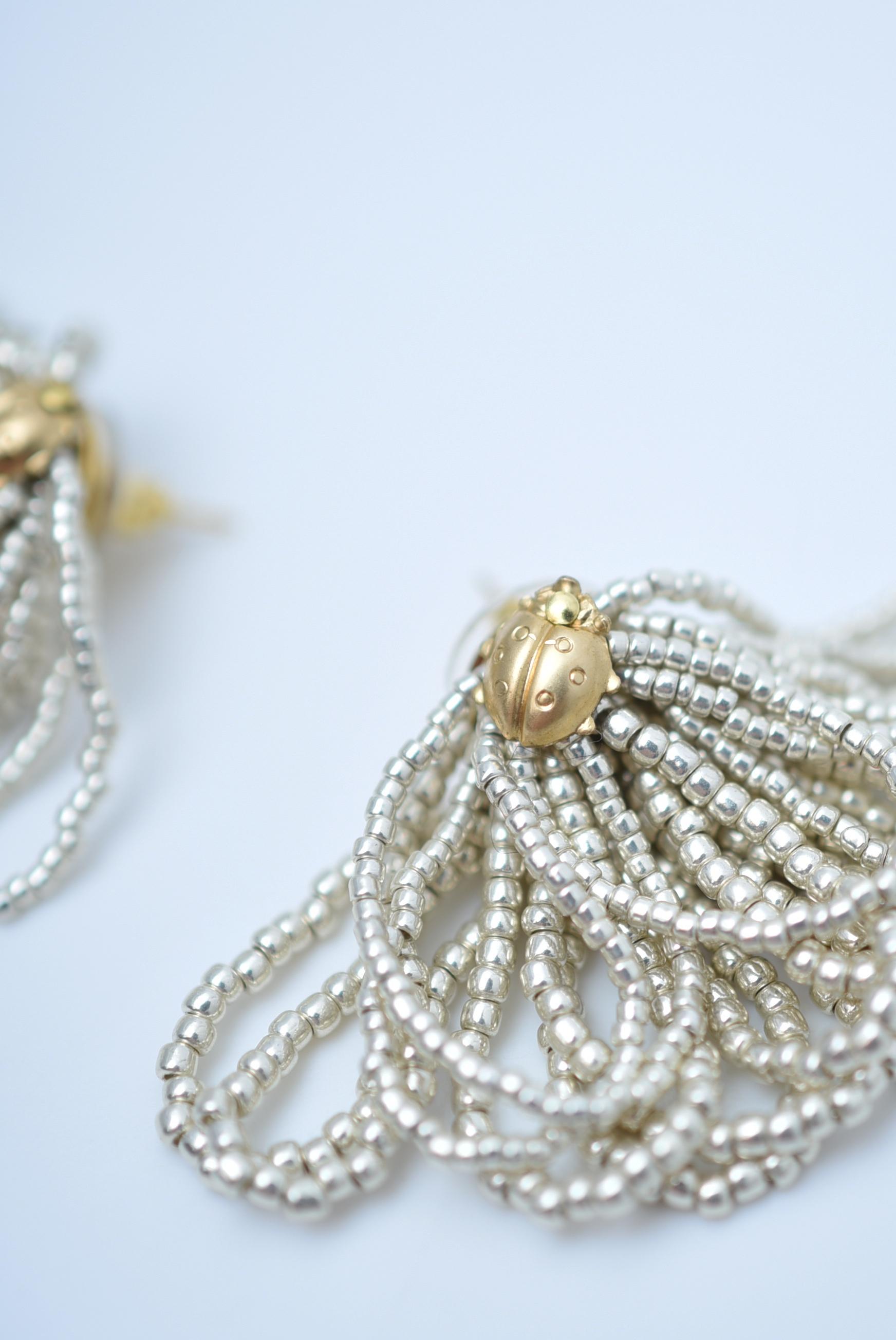 Artisan dot short fringe earring / vintage jewelry , vintage jewelry, beads jewelry For Sale
