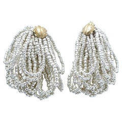 dot short fringe earring / Used jewelry , vintage jewelry, beads jewelry