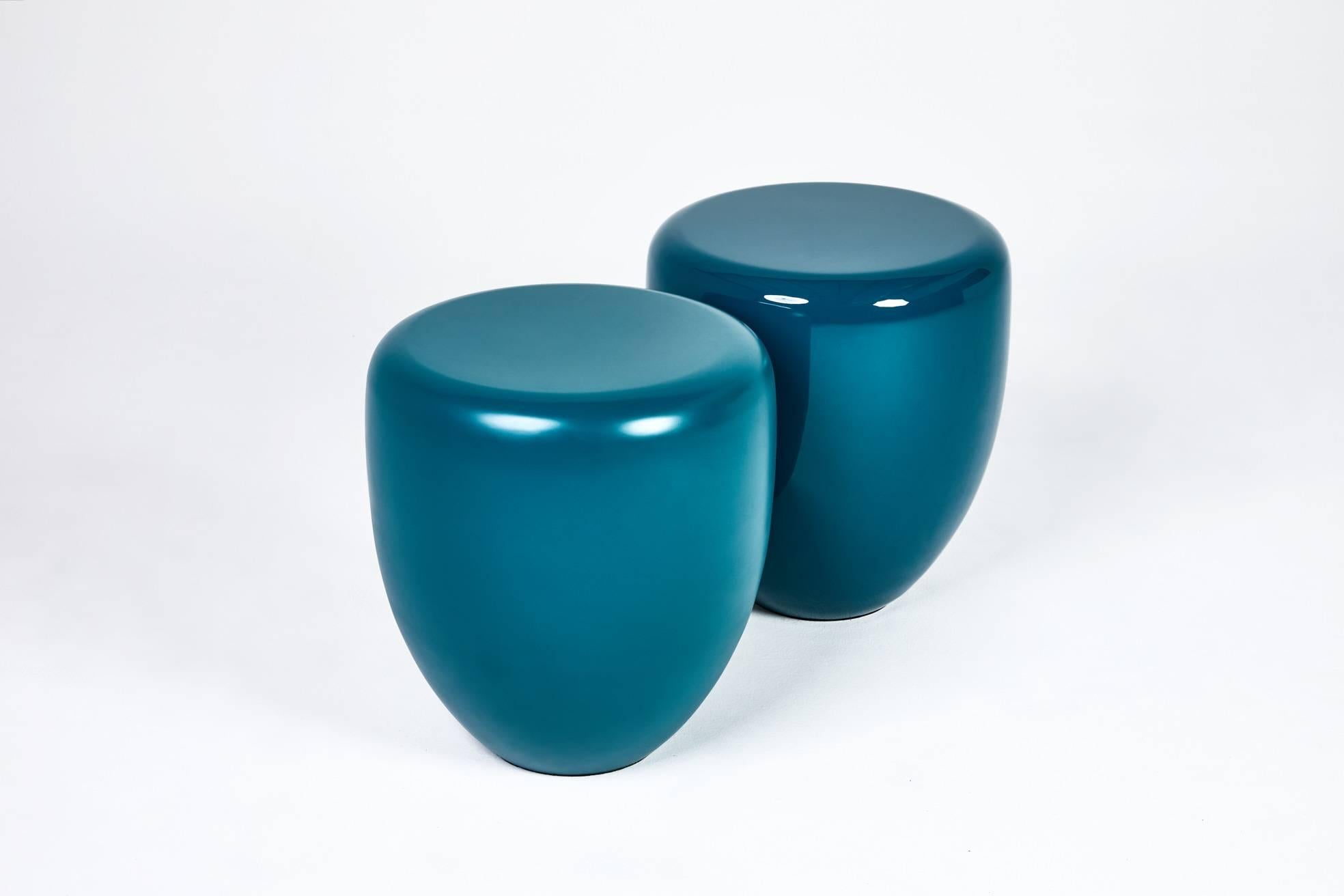 Wood Side Table, Peacock Blue DOT by Reda Amalou, 2018 - Glossy or mate lacquer For Sale