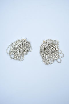 dot volume fringe earring  / vintage jewelry, beads jewelry