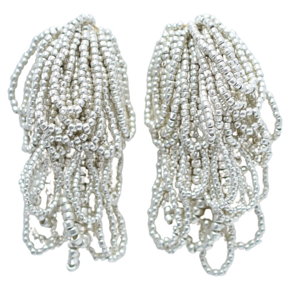 dot volume fringe earring  / vintage jewelry, beads jewelry