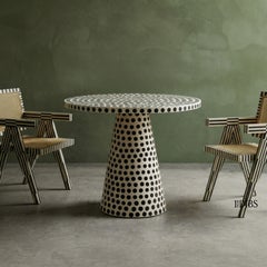 Dotism Polka Dot Black and White Round Pedestal Dining Table by House of Jaipur