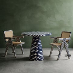 Dotism Polka Dot Blue Round Pedestal Dining Table by House of Jaipur