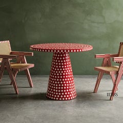Dotism Polka Dot Red Round Pedestal Dining Table by House of Jaipur