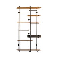 "Dots 5 box" Minimalist Floating Shelf Unit in Stainless Steel and Hardwood